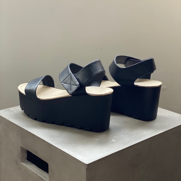 Black Velcro Double Strap Flatforms - 8 - Picture 2 of 4